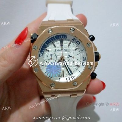 New CopyRoyal Oak Offshore Diver Chronograph 42mm Watch Rose Gold White Dial