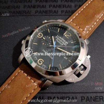 Copy Panerai Luminor FLYBACK SS Brown Leather Band Watch PAM524