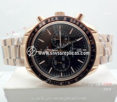 Copy Omega Speedmaster Rose Gold Black Chronograph Watch 45mm