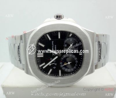 Copy Patek Philippe Nautilus Power Reserve Watch Stainless Steel Black 40mm