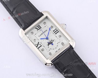 Cartier Tank Solo Moonphase Copy Watch White Dial Black Leather Strap