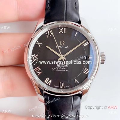 VS Factory Replica Omega De Ville Co-Axial Swiss 8500 Watch SS Black Leather Band
