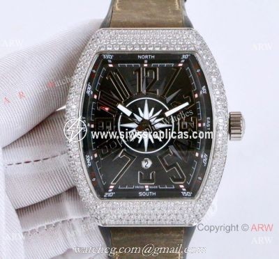 Franck Muller Vanguard Replica Watch SS Iced Out Gray Dial