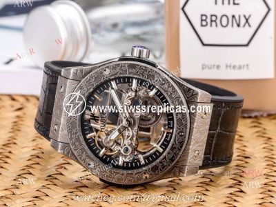 Copy Hublot Classic Fusion Tattoo Wristwatch Black Gummy Strap