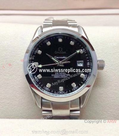 Copy Omega Seamaster 39mm Watch Black Dial Diamond Marker