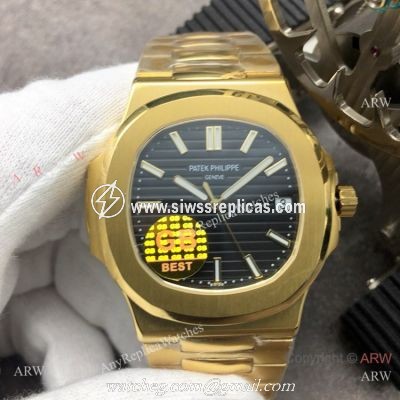 Grade 1A Replica Patek Philippe Nautilus GB Factory Cal.324 Yellow Gold Black Dial Watch