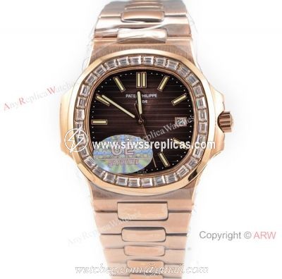 (OE)Swiss Copy Patek Philippe Nautilus 5713g Brown Dial Diamond Watch 40mm