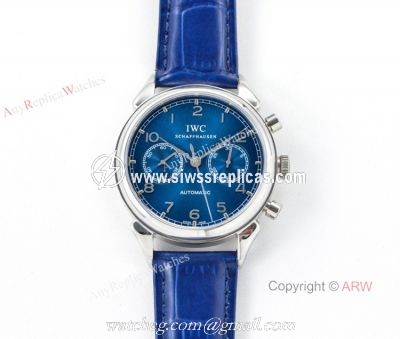 Swiss 7750 IWC Schaffhausen Portuguese Replica Watch SS Blue Leather Strap