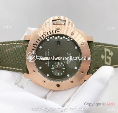 Copy Panerai Luminor Submersible Men Watch Green Face Green Leather Strap