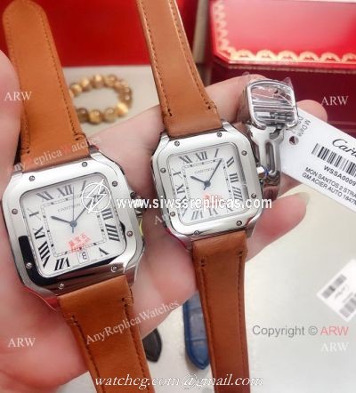 Buy Replica Cartier Santos de SS White Roman Dial Watch Quartz