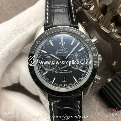 (OM) Swiss Replica Omega Speedmaster Racing Master Chronomeyer Watch Black Leather Strap