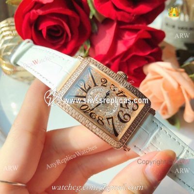 New Copy Franck Muller Long Island Rose Gold Iced Out Watch 26mm