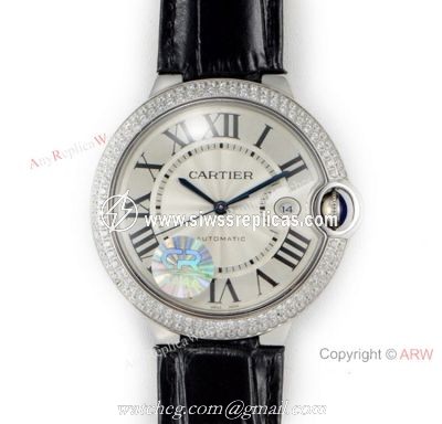 (CR) Ballon Bleu De Cartier Silver Dial Leather Strap 42mm Watch Swiss Grade 1
