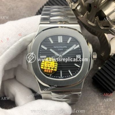 Swiss Copy Patek Philippe Nautilus SS Black Dial 40MM Watch GB Factory