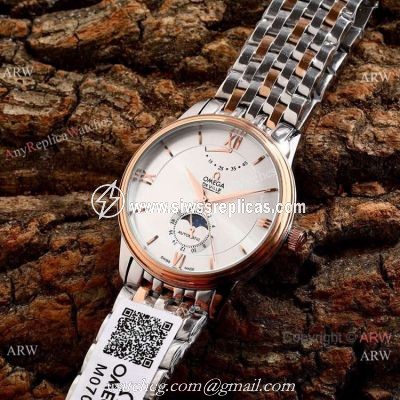 Omega De Ville Fake 40mm Watch 2-Tone Rose Gold Moonphase