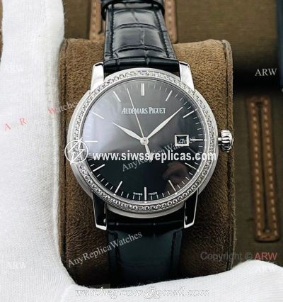 NEW! Swiss Replica Audemars Piguet Jules Audemars Watch 41mm Black Dial Diamond Bezel