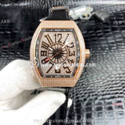 Franck Muller Vanguard Yachting V45 SC DT Men Watch Rose Gold Diamonds