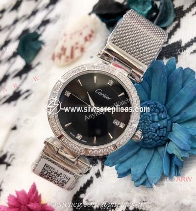 Copy Cartier Pasha de 35mm watch Stainless Steel Black Dial