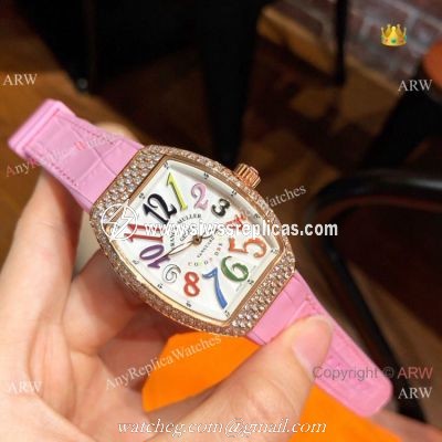 Replica Franck Muller Vanguard Women Watches Rose Gold Diamond Swiss Quartz