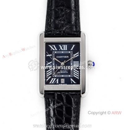 (ER) Grade 1A SwissTank Solo Cartier Watch Copy SS Black Roman Face