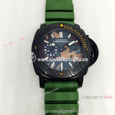 Panerai Replica Watch 47mm Camouflage Dial Military Green Rubber Strap