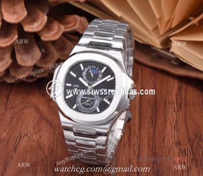 New Patek Philippe Nautilus Moon Phase Watch Stainless Steel Black Dial