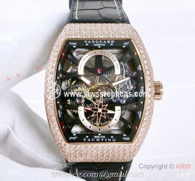 Clone Franck Muller Vanguard Yachting Anchor Skeleton Diamond Watch ARW Watches
