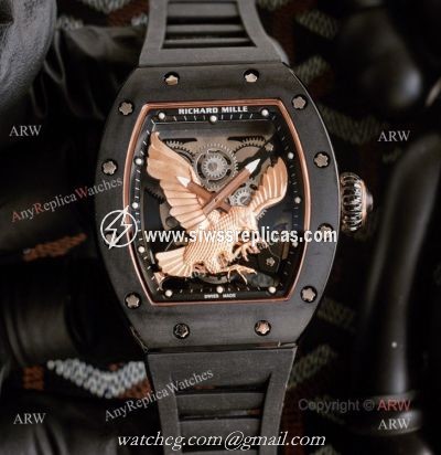 Limited Richard Mille Eagle Watch With Black Rubber Band For Mens Replica Ref RM 57-05
