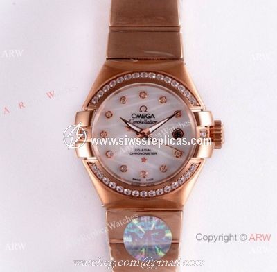 Swiss Replica Omega Constellation Rose Gold Diamond 27mm Watch 2019 New