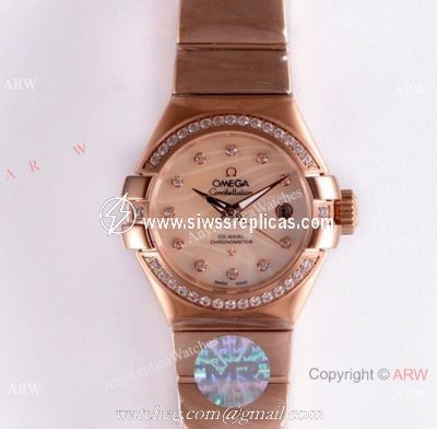 Swiss Copy Omega Constellation Rose Gold 27mm lady Watch 8521 Movement