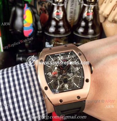Richard Mille RM012 Rose Gold Rubber Strap Watch Swiss Quality