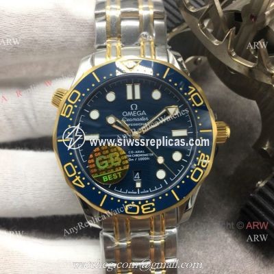 GB Factory Seamaster Diver 300M James Bond Replica Watch 2-Tone Blue Ceramic Omega 8800 Movement