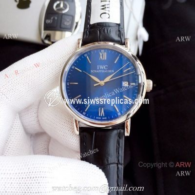 2019 Copy IWC Portofino 150th anniversary Watch Blue Dial Black Leather Band
