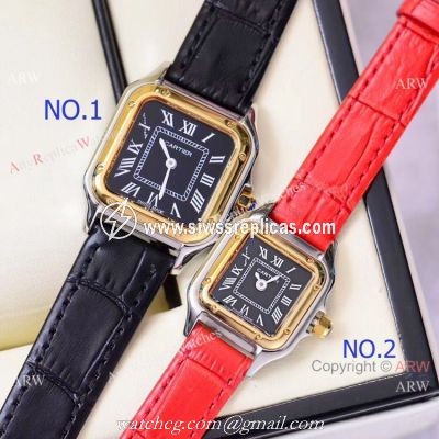 Copy Cartier Panthere de 2-Tone Black Face Quartz Watch 27mm 22mm