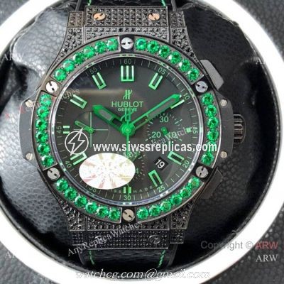 Swiss 7750 Hublot Big Bang Ice Bang Replica Watch Green Diamond Bezel