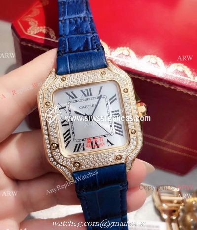 New Cartier Santos 100 Diamond Replica Watch Yellow Gold Diamond