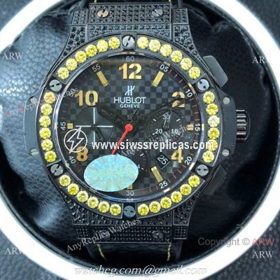 Swiss Copy Hublot Big Bang Evolution Yellow Diamond Watch 7750 Chronograph Movement