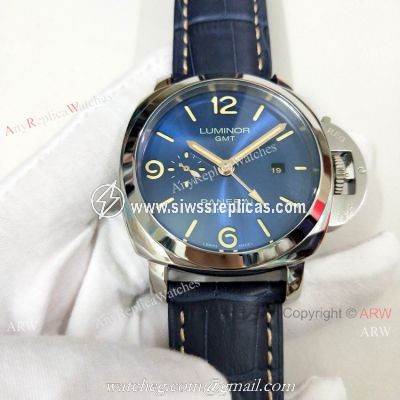 High Quality Panerai Luminor GMT PAM00320 Watch Blue Dial Blue Leather Strap