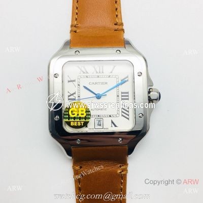 (GB) SWISS Replica Cartier Santos De SS Brown Leather Strap Watch