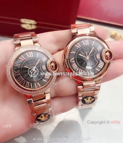 Japan Grade Cartier Ballon Bleu de Rose Gold Men Watch New Black face