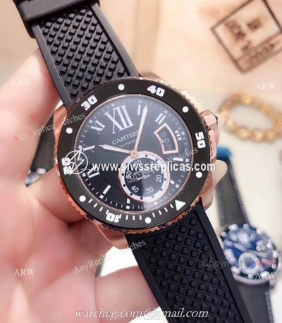 Copy Cartier Calibre De Diver Rose Gold Black Face Watches