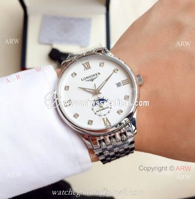 Clone Longines Master Moonphase Stainless Steel Diamond Watch 39mm