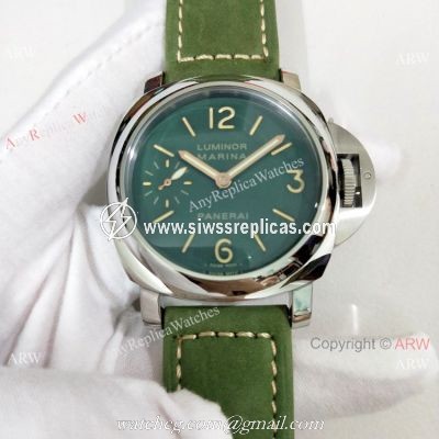 Luminor Marina Panerai Pam111 Copy Watch Green Face Leather Strap