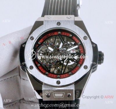 New Fake Hublot Geneve Big Bang Skeleton Watch Red Inner Rubber Strap