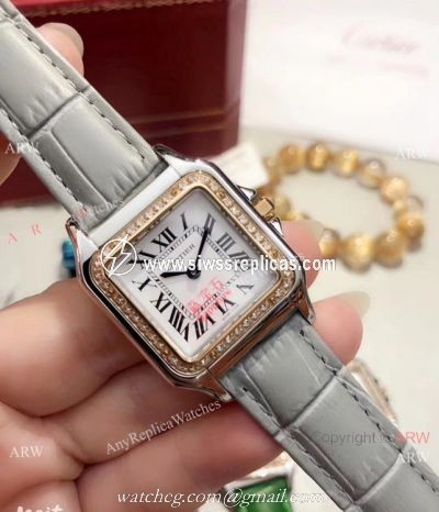 Fake Cartier Panthere de Cartier 27mm Watch 2 Tone Gray Leather Strap