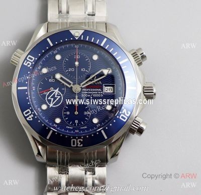 Swiss Omega Diver 300m James Bond Replica Watch SS Blue Wave Dial