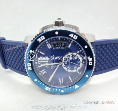 Copy Cartier Calibre De Diver SS Blue Rubber Strap Watch Low Price