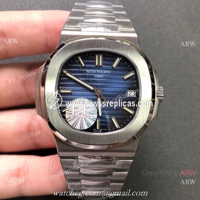 PF Factory V2 Swiss Patek Philippe Nautilus Copy Watch Stainless Steel Blue Dial