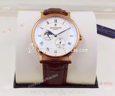Best Replica Patek Philippe Moonphase Rose Gold White Dial Watch