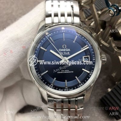 Swiss Replica Omega DeVille Hour Vision Stainless Steel Blue Dial Watch VS Factory 8900 Movement